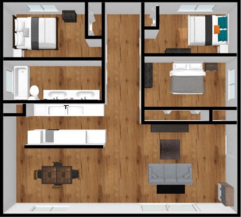 Floor plan for 3 beds, 1 bath, 1008 sqft